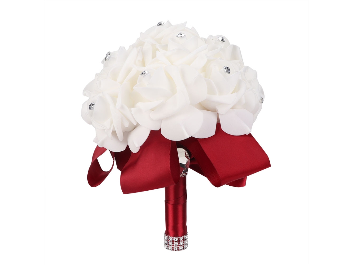 Ramo De Novia Con Flores Artificiales Y Diamantes De Imitación Para Decoración De Bodas Y Fiestas En Casa (vino)