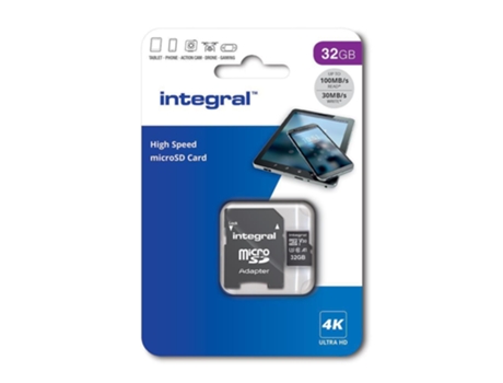 Tarjeta De Memoria INTEGRAL MEMORY microSDXC/XC™ V30 UHS-I U3 32GB 100Mbps Velocidad de lectura con adaptador