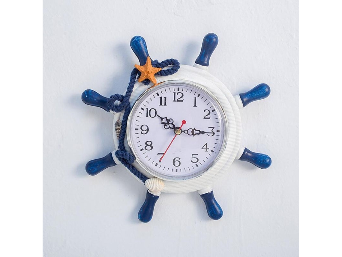 2026-reloj De Pared De Madera Estilo Mediterráneo Silencioso Náutico Ancla Rueda Decorativo Para Bar Hogar 01-blanco
