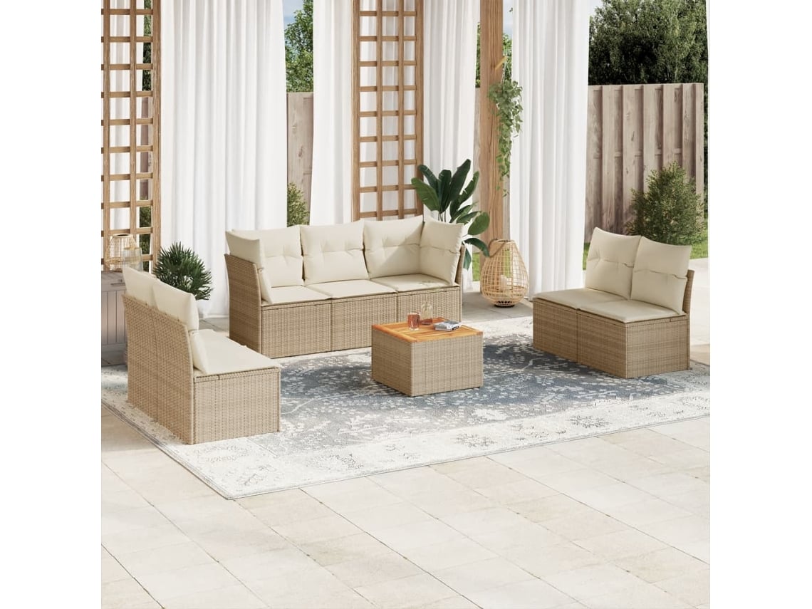 Conjunto de 8 sofás de jardín con cojines de mimbre beige Dkd Home Decor