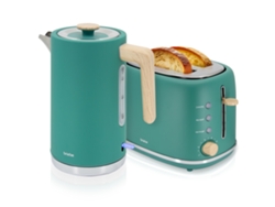 Tostadora de pan de ranuras anchas nórdicas, tetera eléctrica para 2 rebanadas, 1,7 l, inalámbrica, sin BPA, Briebe, Skt1167gre, verde