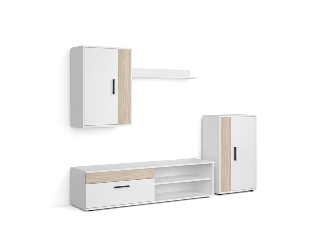 Salón modular con mueble TV en blanco artik y roble canadian 190 cm Lunet