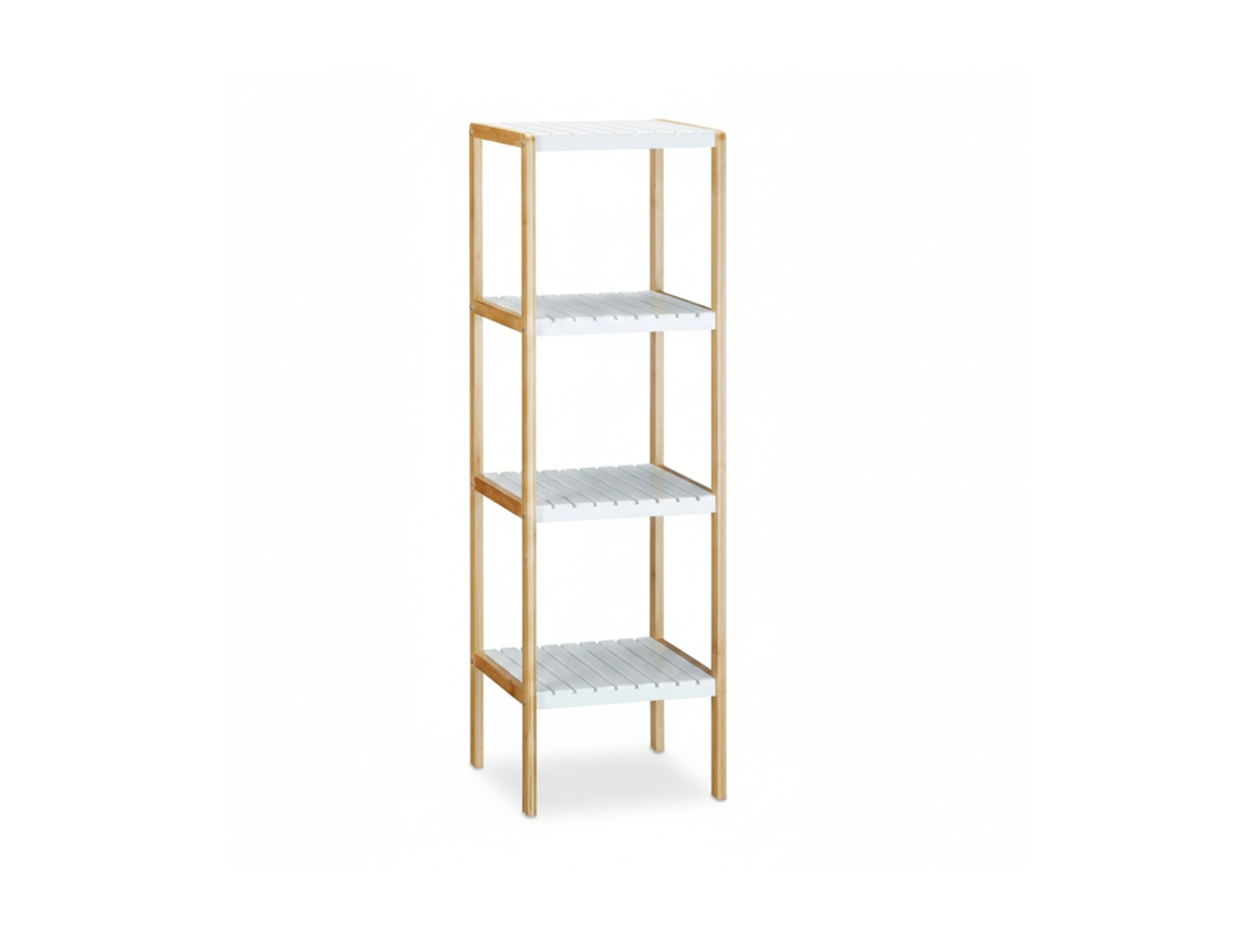 Relaxdays Estantería De Bambú, 4 Niveles, Para Baño, Bambú, 110 X 33 X 34 Cm, Blanco/natural