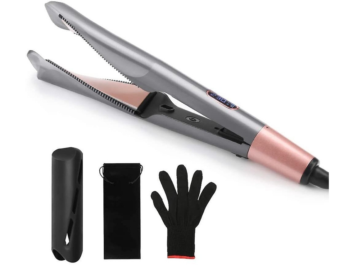 Plancha de pelo portátil 2 en 1 Plancha de pelo y rizador de pelo Plancha de pelo ajustable con pantalla LCD digital de YEMAESRE