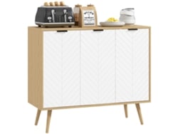Armário Buffet 3 Portas Prateleiras Ajustáveis Capacidade 50kg Branco Natural 91,5x35x77,4
