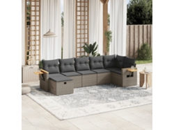 Conjunto de sofá de jardín de 7 piezas con cojines, mimbre gris, DKD Home Decor