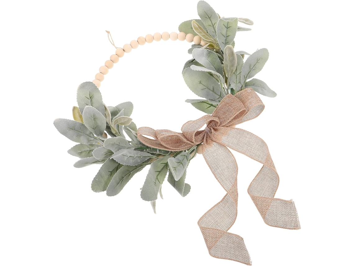 Guirnalda rústica con cuentas de madera, flores artificiales, orejas de cordero, decoración campestre, bodas, fiestas - GOKOCO