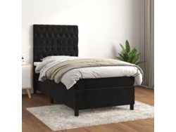 Cama Box Spring Con Colchón Terciopelo Negro 100x200 Cm