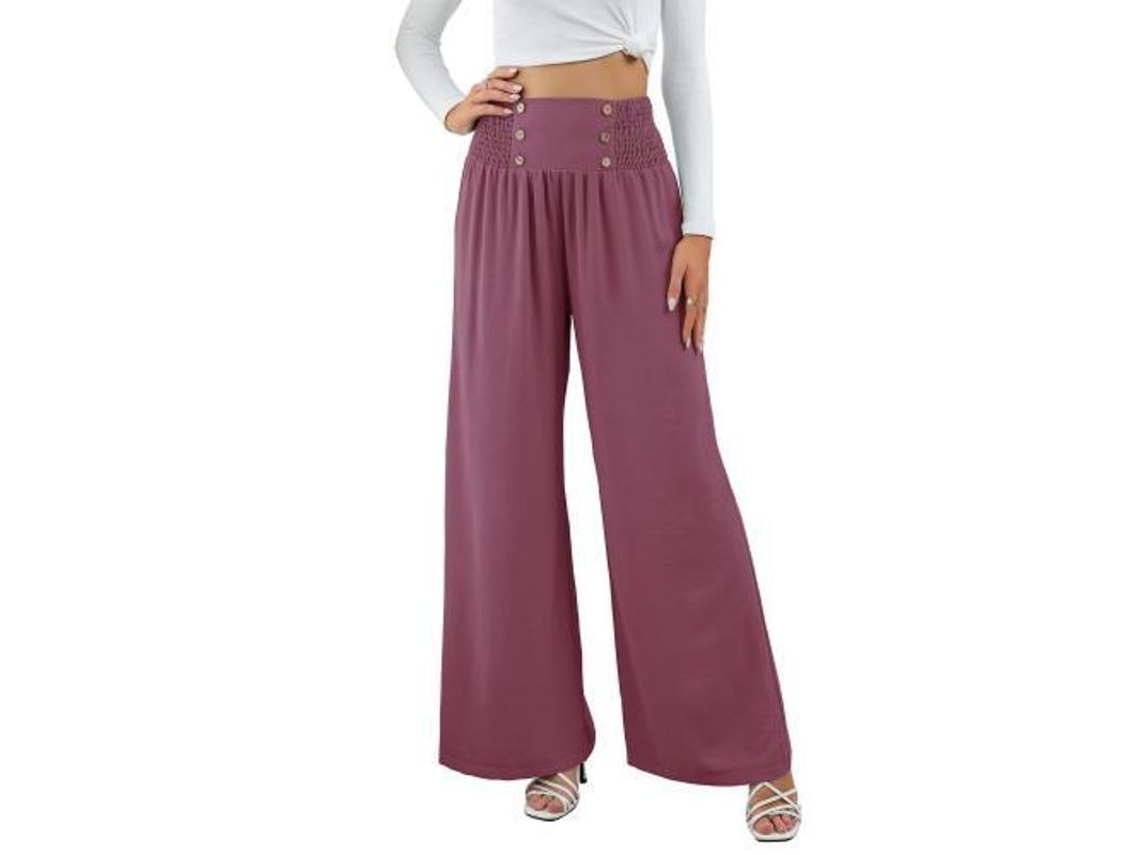2026-pantalones Anchos De Lino Para Mujer Verano Alto Elástico Cintura Pantalones Playa M Púrpura