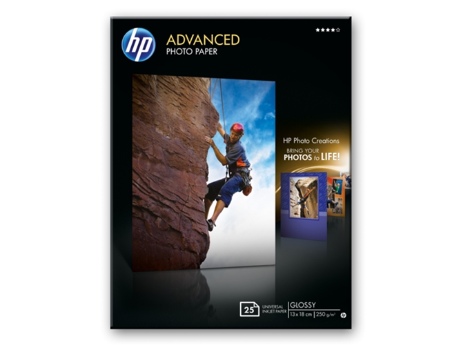 Papel fotográfico satinado con brillo HP Advanced 250 gramos/m² - 25 hojas/13 x 18 cm sin bordes (Q8696A)