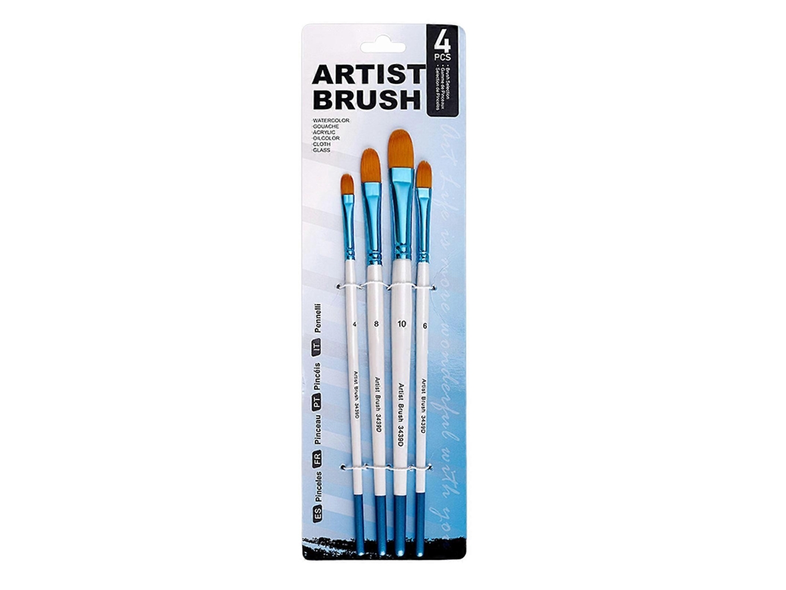 Set de 4 pinceles profesionales de nailon para acuarela, acrílico, gouache, óleo y miniaturas - Hengrongshen