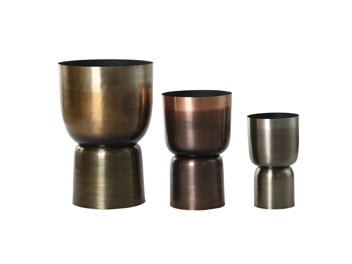 Set 3 Macetero Metal Patinado Dorado 40x40x62cm