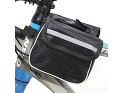 Bolsa de almacenamiento para cuadro de bicicleta sin marca, con dos bolsillos y tubo frontal negro.