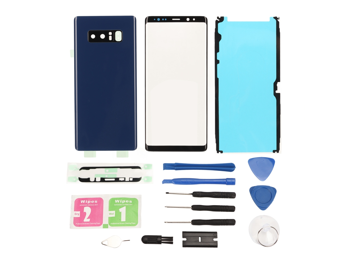 Kit De Reparo E Substituição De Vidro Traseiro E Frontal Para Samsung Galaxy Note 8 Azul