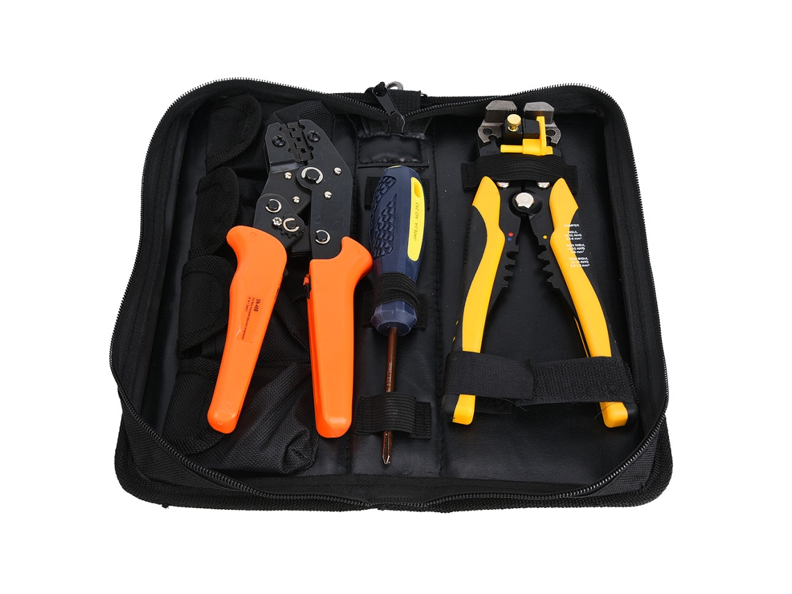 Alicates de crimpado manuales, pelacables de acero de alto carbono, 4 matrices, 1 destornillador.