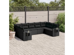 Conjunto de sofás de jardín de 9 piezas DKD Home Decor con cojines de mimbre negros