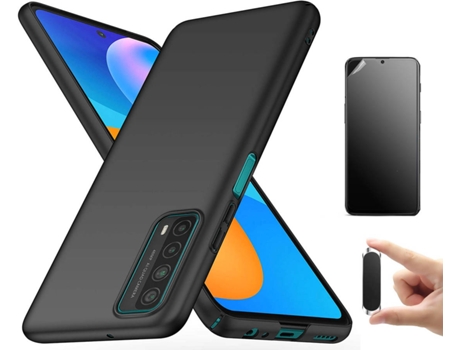 Kit Carcasa, Protector Y Soporte Huawei P Smart 2021 Ultimatte Turtleshell Rígido Negro
