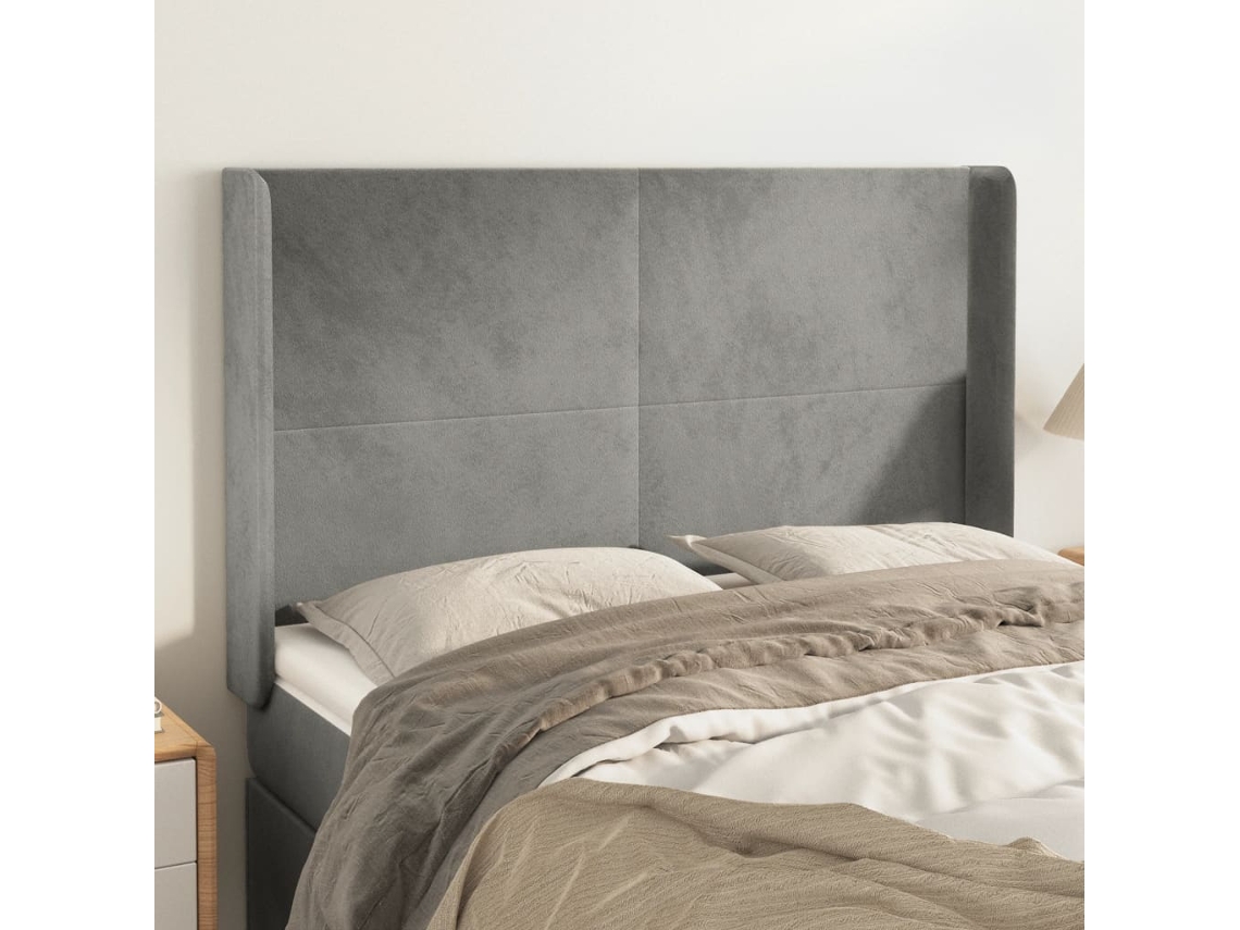 Cabecero Con Orejas De Terciopelo Gris Claro 147x16x118/128 Cm