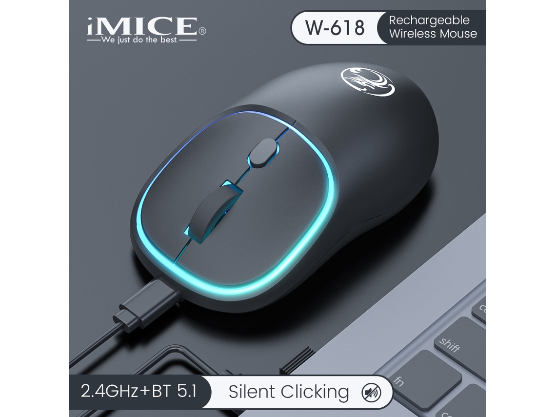 (negro) Ratón Inalámbrico Bluetooth 2.4g Con Modos Duales, 1600 Dpi Ajustable, Recargable.