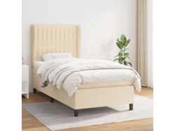 Cama Box Spring Con Colchón Tela Color Crema 90x200 Cm