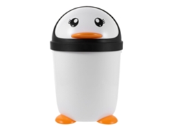 Papelera Con Diseño De Pingüino Y Estilo Kawaii, Con Tapa Abatible, Fabricada En Plástico Pp.
