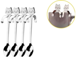 Cucharas De Té Con Diseño De Gato, Acero Inoxidable, 4 Unidades
