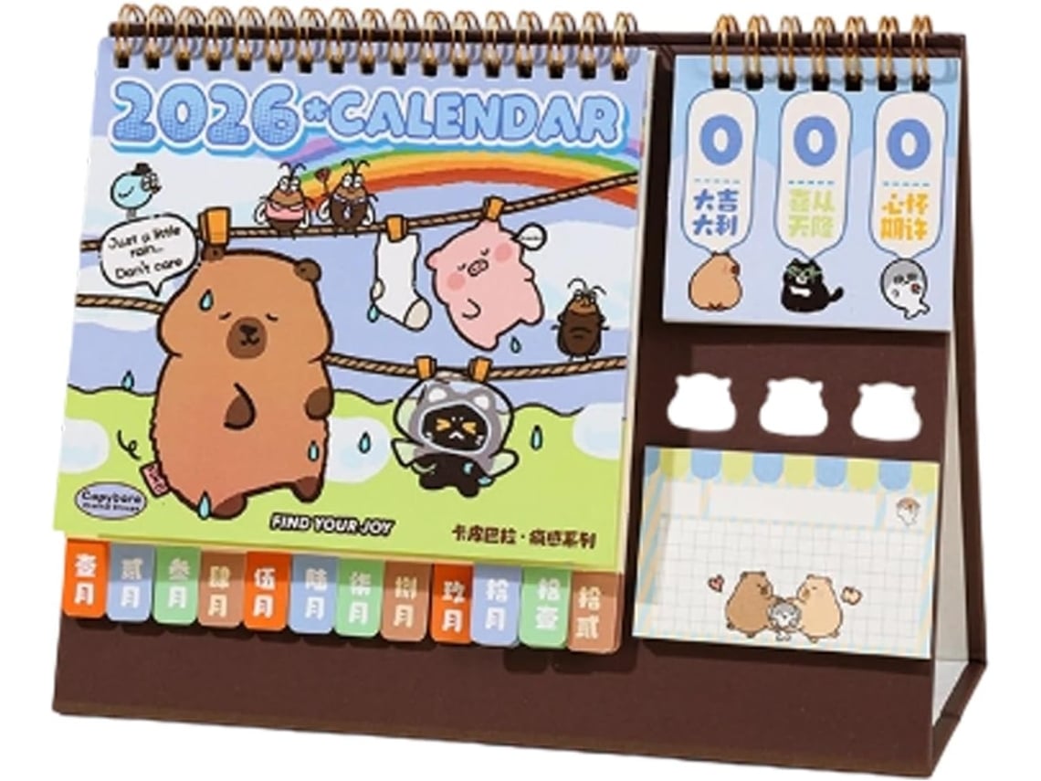 Calendario De Escritorio De Pie - Planificador De Dibujos Animados Con Diseño De Capibara Mensual De De 2026