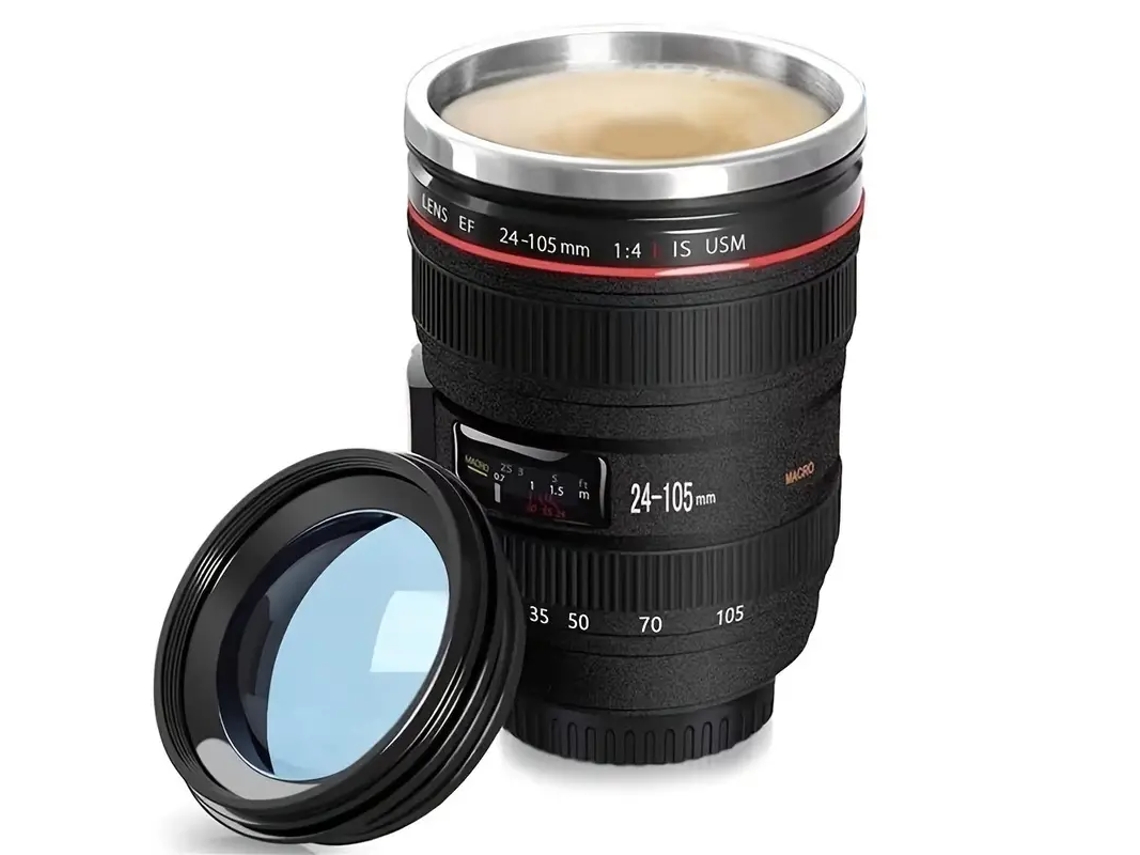 Taza de café para fotógrafo de viajes, lente de cámara de acero inoxidable Mdug