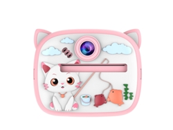 Cámara instantánea para niños: Cámara Giftam300 con forma de gato rosa + 2 rollos de papel para impresora + cable YUNZII