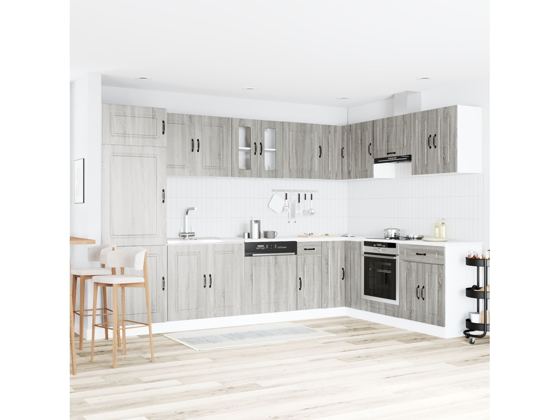 Armario De Cocina Kalmar Con Doble Fregadero Gris Sonoma Madera Elaborada