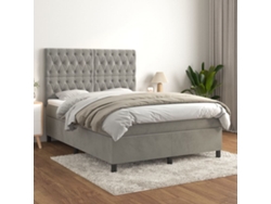 Cama Box Spring Con Colchón Terciopelo Gris Claro 140x190 Cm