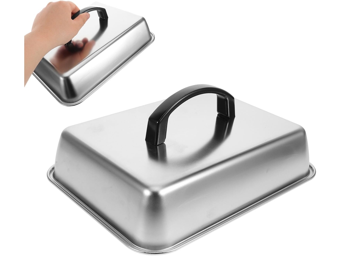 Tapa Rectangular De Acero Inoxidable Para Parrilla, Con Difusor De Calor Y Asa Antideslizante. Tapa Versátil Para