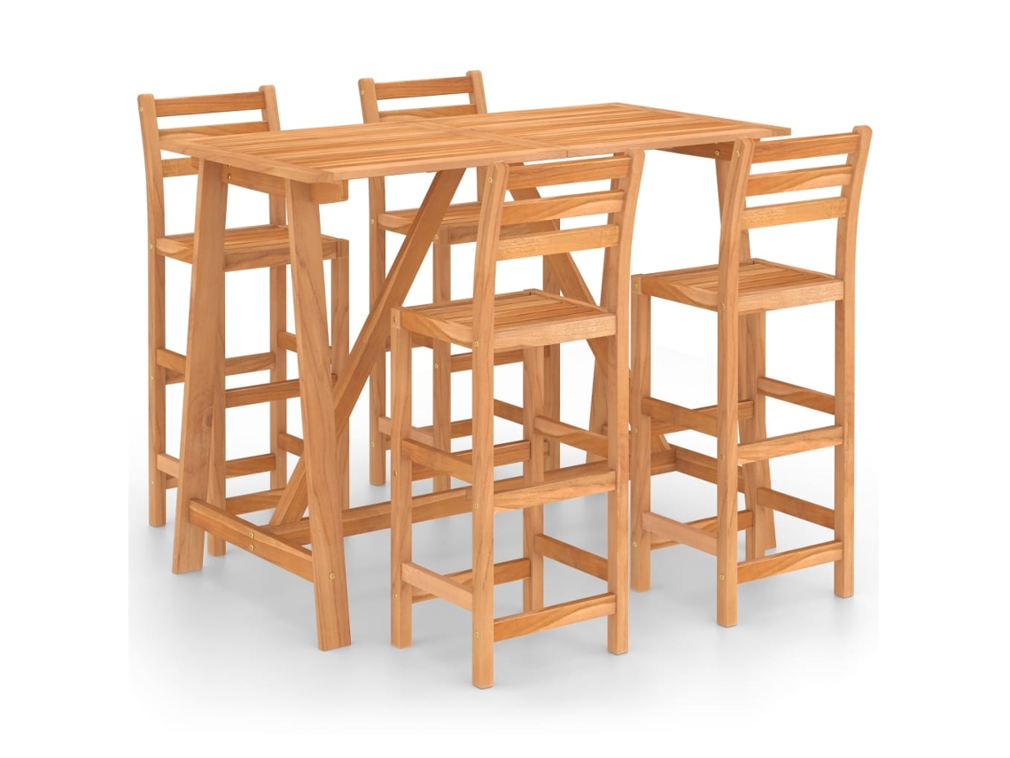 Conjunto 5 Mesa y sillas de bar para jardín VIDAXL madera maciza de acacia
