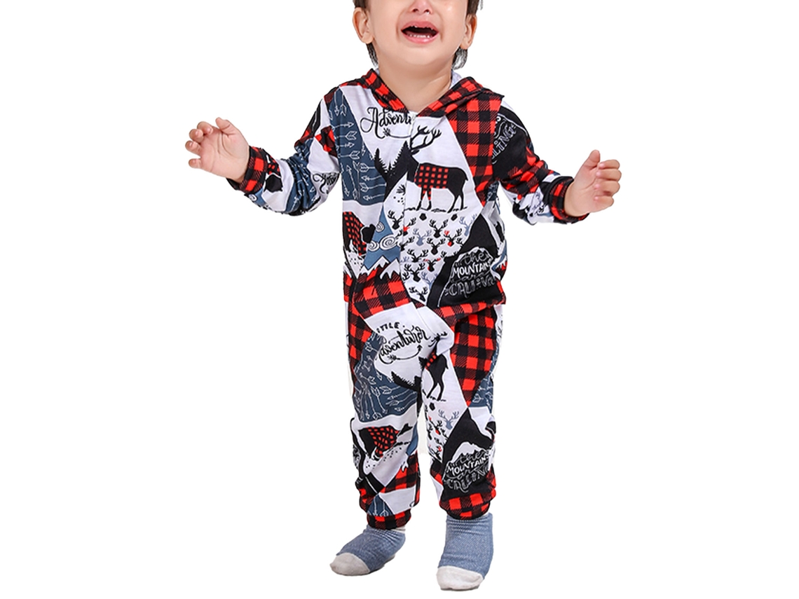 Pijamas Navideños De Familia Con Estampados De Ciervos Cierre Cremallera Enteros Para Fiesta De Navidad Rojo Bebé 9-12m