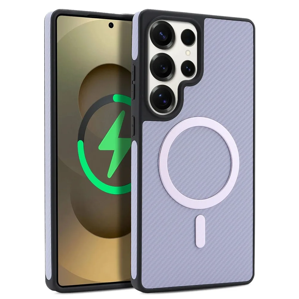 (morado, Galaxy S24) Lujosa Funda Para Teléfono Con Textura De Cuero Y Fibra De Carbono, Compatible Con Carga Magsafe.