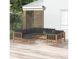 Conjunto de 10 piezas. Lounge De Jardim Bambu C/ Almofadões Cinza Escuros Dkd Decoración Del Hogar