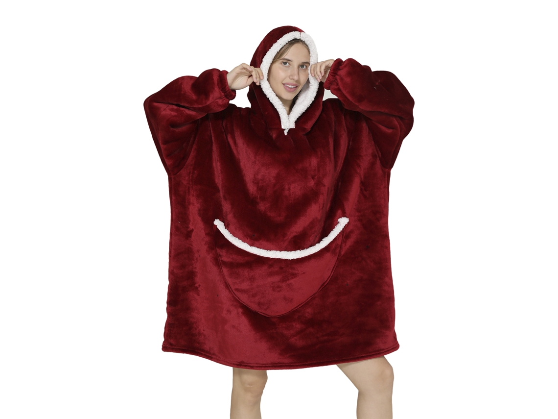 Bata Estilo Sudadera Y Manta De Felpa Extrasuave. Bolsillo Frontal Tipo Canguro. Diseño Rojo