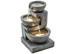 Fuente de jardín de 3 niveles con iluminación LED y base de piedra. Ajustable. 40 x 37 x 61 cm.