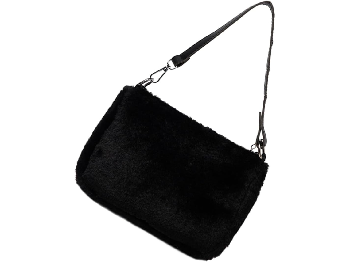 Bolso De Hombro Negro De Felpa De Gran Capacidad Para Mujer, Práctico Cierre De Cremallera, Elegante