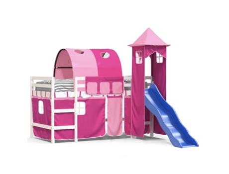 Cama alta para niños VIDAXL con torre madera pino rosa (80x200cm)