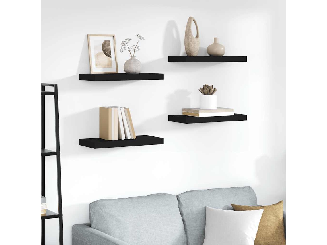 Estantes Flotantes De Pared | Estante Flotante | Estantería Pared 4 Uds Negro Mdf 50x23x3,8 Cm