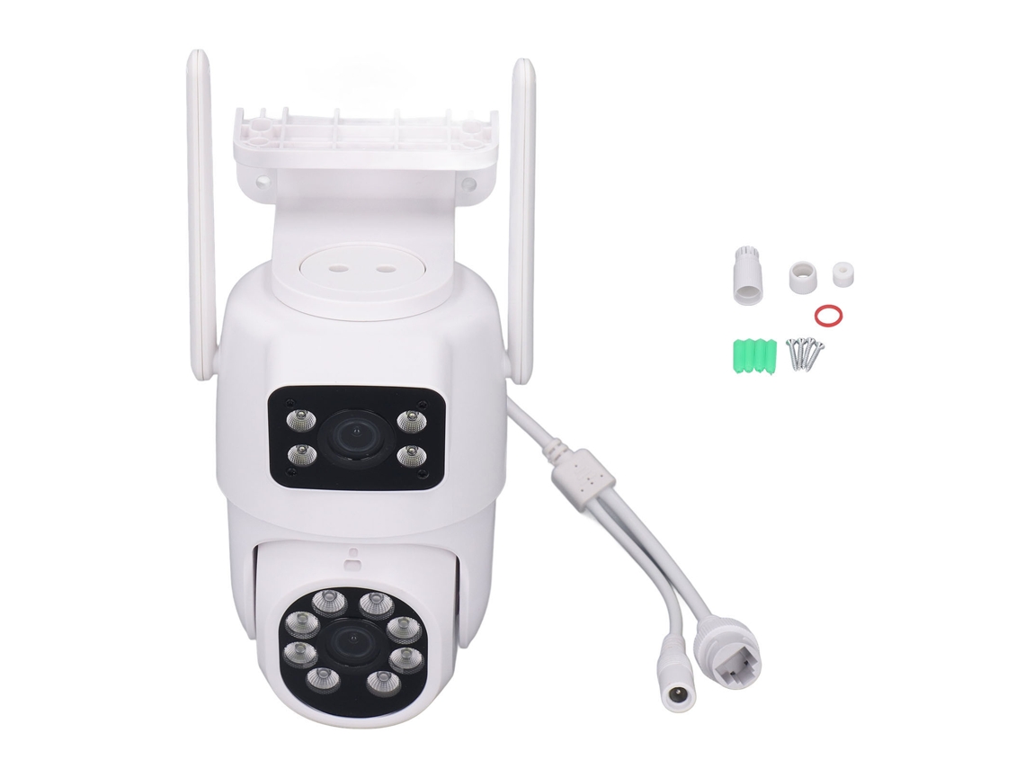 Cámara De Seguridad Inalámbrica Wifi 3mp Con Doble Lente, Detección De Movimiento Y Control Remoto Para Hogar Exterior (enchufe Eu)