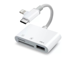 Cable Adaptador Usb-c/lightning A Usb A/tf/sd 3 En 1 Para Iphone Plug And Play Digitallab Blanco