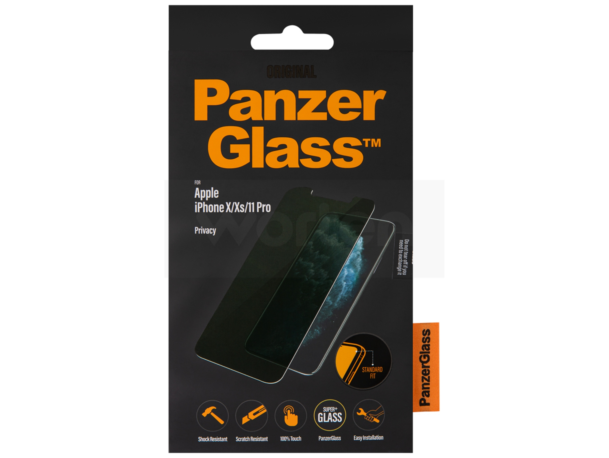 Protector de pantalla de vidrio templado PANZERGLASS Privacy para iPhone X, XS