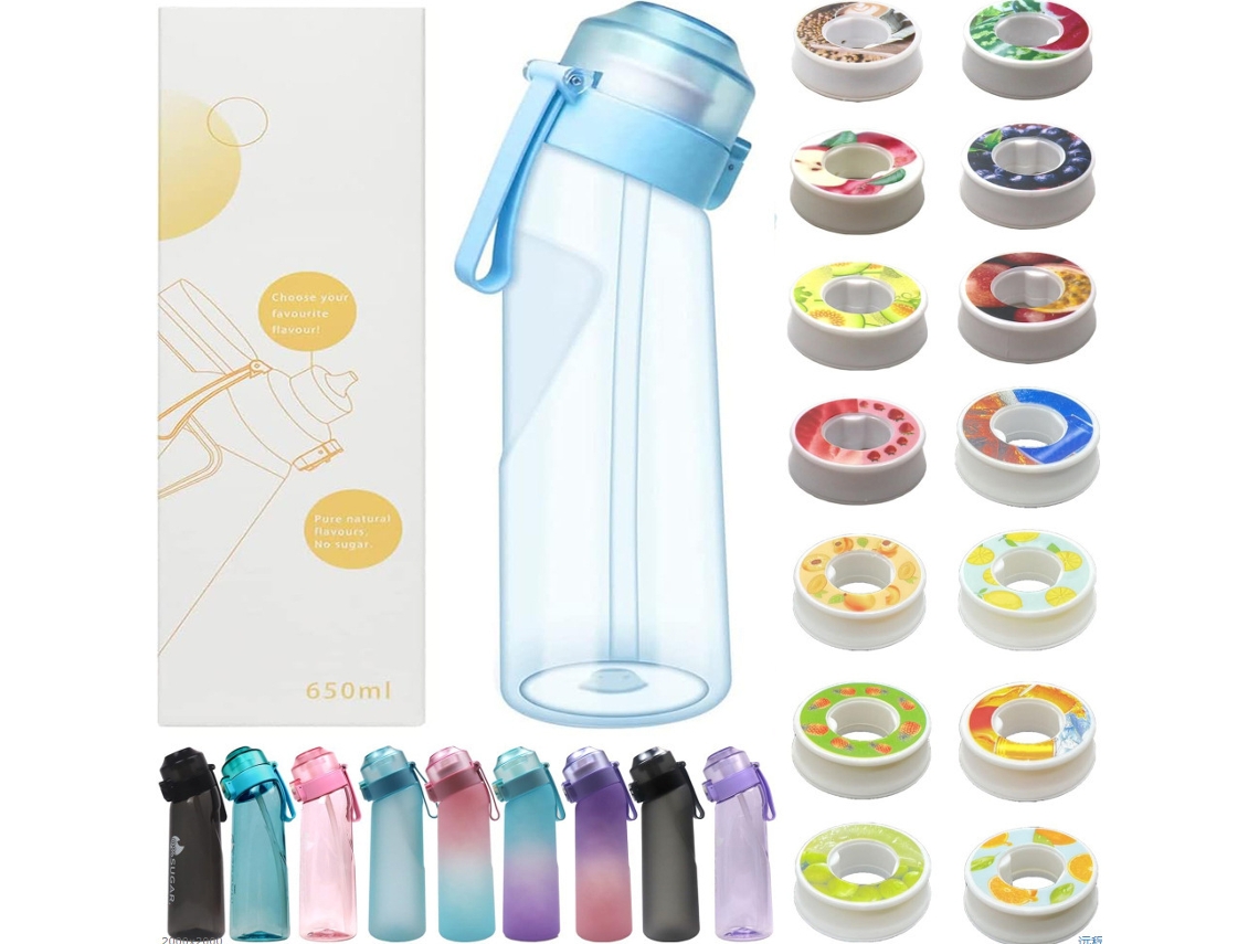 Botella de agua De Air de 650 ml con 14 cápsulas saborizadas (azul transparente) Spqment