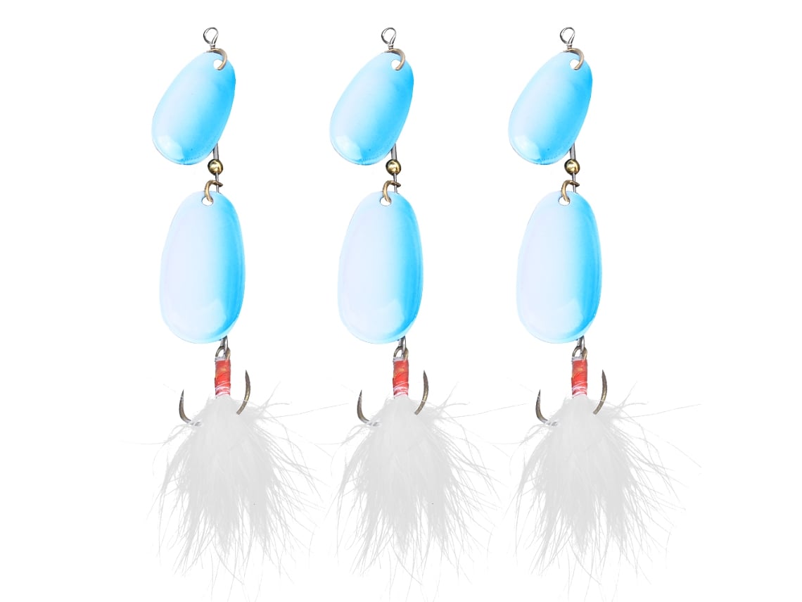 3pcs Iscas De Pesca Com Penas Spinner Spoon Artificial Com Gancho Triplo Para Peixes Predadores Azul