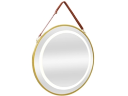 Espejo de pared con LED Picerno para baño con correa antivaho redondo aluminio cristal 50 x 50 x 3,5 cm Dorado PRO.TEC
