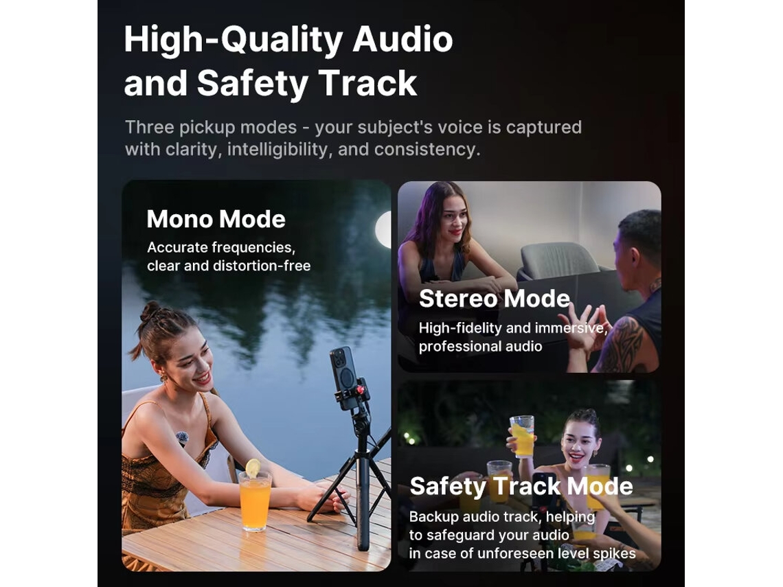 Micrófono estéreo inalámbrico Ulanzi U Mic 2.4G con alcance de 100 m, 20 horas de grabación para DSLR, iOS, Android, PC, transmisión en vivo y entrevistas.