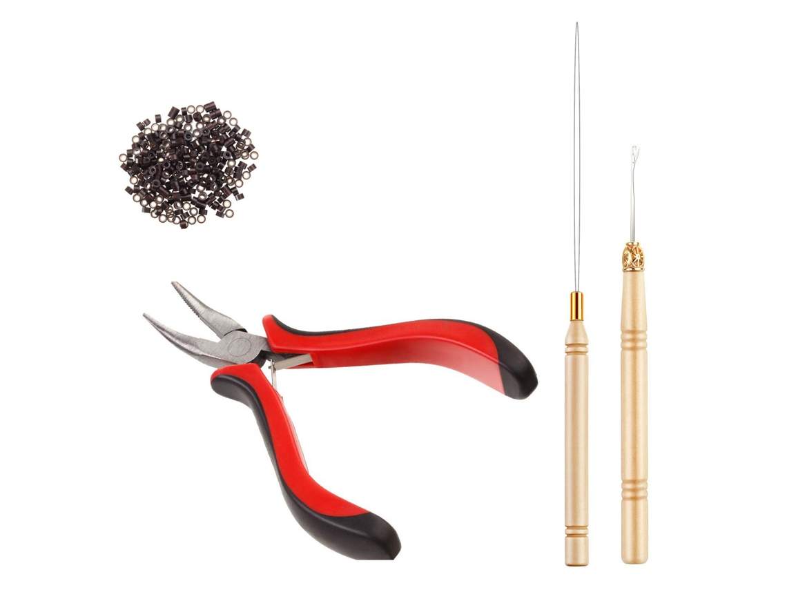 Kit De Ganchillo Para Pelucas Con Alicates Y 200 Cuentas Metálicas Para Extensiones De Cabello (200 Unidades)