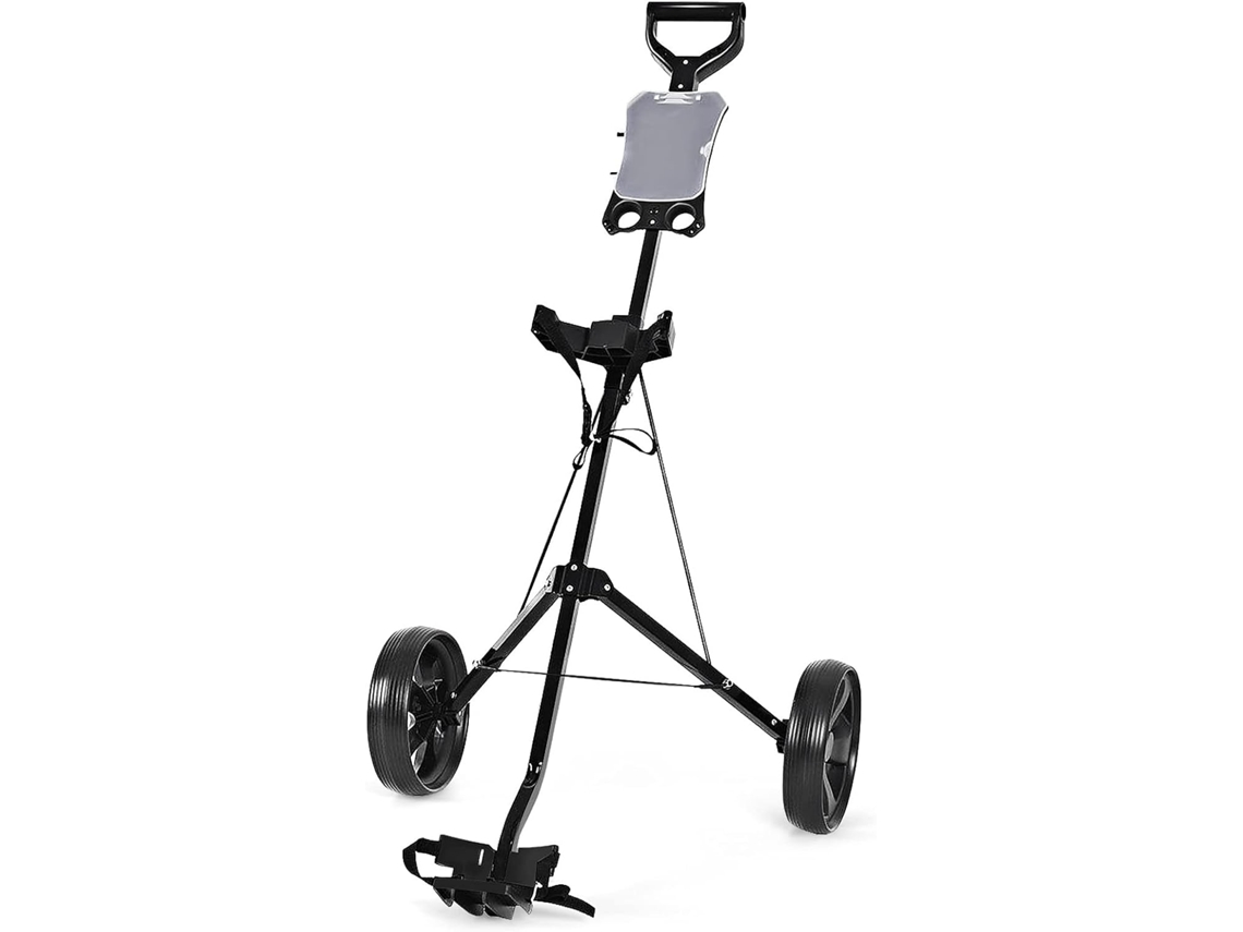 Carrito de Golf con 2 Ruedas Carro de Golf Plegable Estructura de Metal con Marcador Carro de Empuje Negro COSTWAY